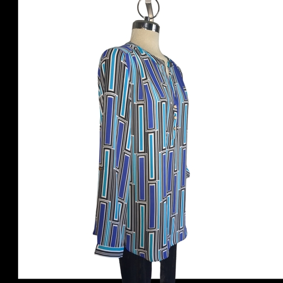 INVESTMENTS Royal Blue Long Sleeves Multicolour Blouse Size LG - Picture 4 of 11